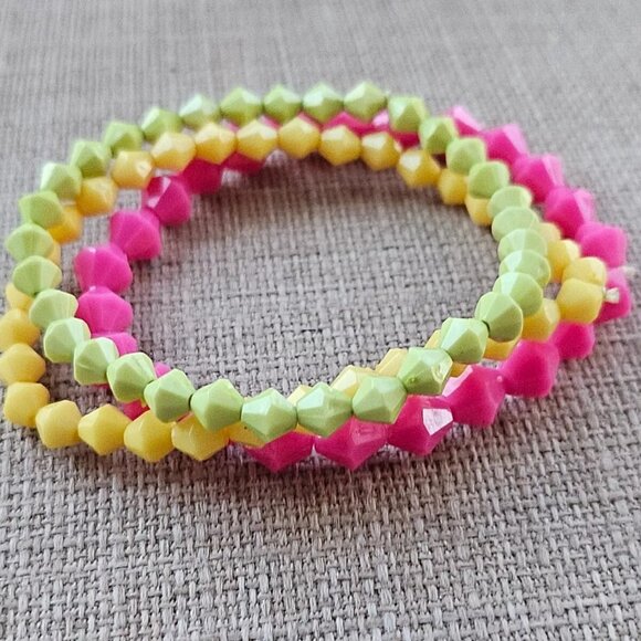 Women Bracelet Pink/Yellow/Green Beads Stretched Wrist Band Fashion Jewelry X 3 - Picture 6 of 11